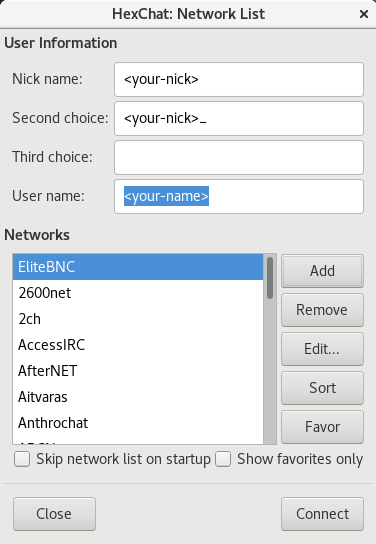 Adding bouncer to hexchat network list